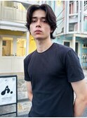 ミディアム毛流れパーマ/メンズカット/センターパート/似合わせ
