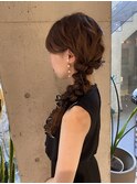 サイド編み下ろしヘアセット　早朝可