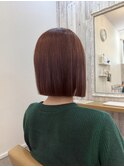 オレンジブラウン+切りっぱなしボブ