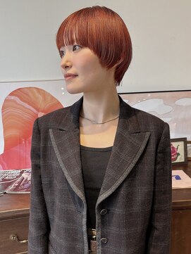 ヘアーアイストゥーレ(HAIR ICI TRE) ブリーチなしダブルカラー オレンジブラウン マッシュショート