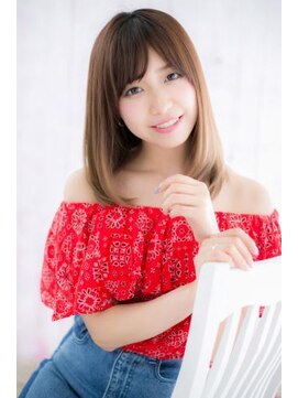 ミック 日暮里店(miq) 斜めバングツヤ髪大人かわいいハイライトカラーストレートa1