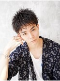 フェザーパーマ/ブルーブラック/刈り上げセンターパート[新宿]
