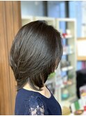 大人美人ハイレイヤー黒髪ロングひし形シルエット小顔
