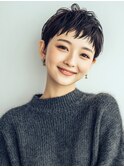 大人女性/ヘアセット黒髪/ベリーショート/ネビージュ/小顔