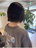 切りっぱなしぱっつんボブ　透明感カラー髪質改善ショートカット