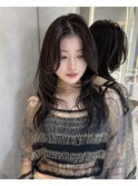 ハッシュレイヤー/ミルクグレージュ/韓国巻き/顔周りカット