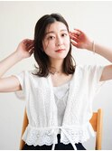 ミディアムヘア/斜めバング/グレージュカラー/新宿駅