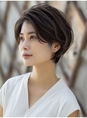 ☆シースルーバング小顔ウルフミディ黒髪メルティカラーボブ