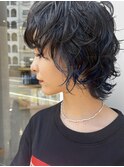 WOLF INNER COLOR/インナーカラーブルー　ウルフパーマ