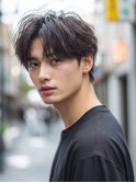 韓国マッシュ スペインカール スパイキーショートブルーブラック