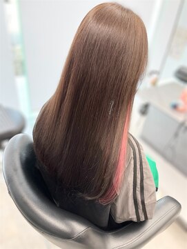 ガルボヘアー 桟橋店(garbo hair) プルシールエクステ インナーカラー ピンク グレー 透明感カラー