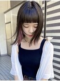インナーピンク×黒髪オン眉ボブ（ブリーチ1回）