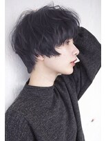 小顔マニッシュ黒髪ハンサムショート20代30代40代前下がり◎d