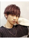 パープル束感マッシュツーブロック刈り上げパーマ