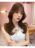  ベージュ/韓国ヘア/渋谷/レイヤー/顔まわり/前髪