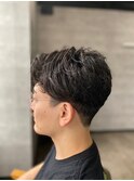 MEN'S HAIR束感ショートマッシュパーマアッシュブラック