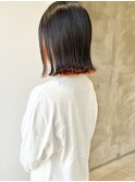 オレンジ ボブ インナーカラー デザインカラー