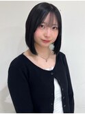 ブルーブラック レイヤーボブ 顔周りレイヤー 暗髪 韓国