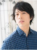 20代30代七三分けニュアンスパーマ黒髪ショートF戸頭