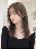ロングレイヤー 韓国風 オリーブアッシュ 20代30代 艶髪