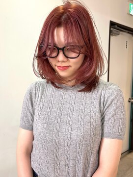 ニコフクオカヘアーメイク(NIKO Fukuoka Hair Make) 【NIKO】ミディアムレイヤー.ピンクオレンジ