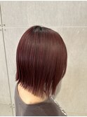 レッドカラーボブカットブリーチダブルカラー