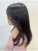 レイヤースタイル 顔周りレイヤー 黒髪セミロング 韓国風