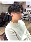 ツイストスパイラルパーマ×アップバングスタイル