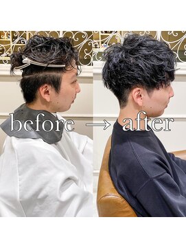 フレームプラス 御堂筋難波店(FRAME +) 外ハネパーマスパイラルパーマショートマッシュハイブロック