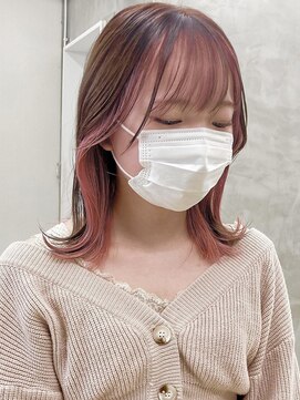 ラフヘアデザイン(Raf hair design) ハイトーンインナーカラーピンクベージュフェイスフレーミング