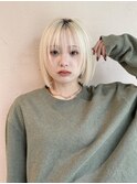 外ハネボブ 切りっぱなしボブ ハイトーンカラー ミニボブ【Riku