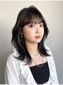 ロング顔周りレイヤー韓国ヘアおくれ毛_F30832