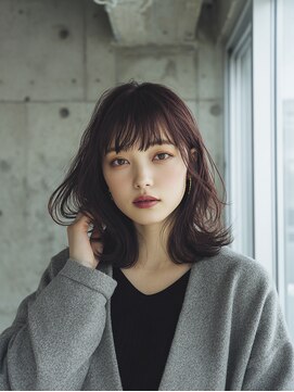 ノラ シブヤ(NORA) s3ハッシュカットミディアムレイヤーワインレッドボルドーカラー