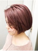 シアピンクベージュミニボブ_耳かけウェーブパーマ_ba287252