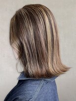 レポヘアー(Repos hair) 透明感カラー★ハイライトミルクティーベージュ外ハネボブ