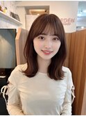 黒髪ボブルフネビージュワンレンくびレイヤーミディアムヘア
