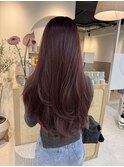 【ワインレッド&レイヤーカット】《福岡ブリーチなしカラー》