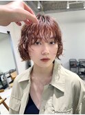 顔まわりレイヤーボブ切りっぱなしボブパーマボルドーカラー