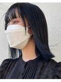 インナーカラー(ブルーブラック)×全体ブルーブラック