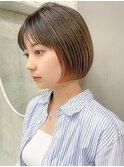 大人かわいいデザインカラーインナーカラーオレンジミニボブ