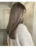 ブリーチなしWカラーオリーブベージュグレージュセミロング小顔