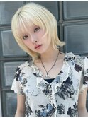 渋谷顔周りレイヤーボブレイヤーブロンドカラー くびれヘア