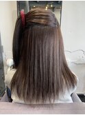 黒髪ロングストレートグレーベージュエギョモリオン眉ショート