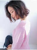 ラベージュ　ゆるウェーブ　結べるボブ