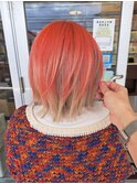ハイトーンブリーチボブオレンジベージュツートンミルクティー
