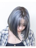ブルーシルバー#切りっぱなし#ボブ#ダブルカラー#ブリーチ#豊橋