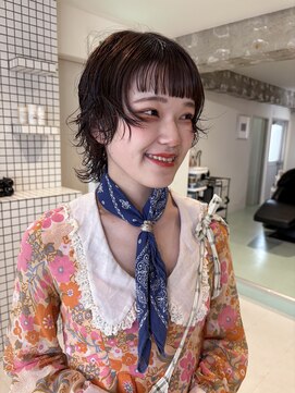 束 パーマ×ショートウルフ