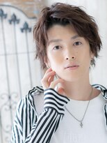 メンズヘア ビーセカンド 草加店(MENS HAIR B-2)&nbsp;ダークアッシュ斜めバング爽やかカジュアルウルフショートT草加