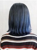 ネイビーグラデーションボブ_エアリーロング_ba309621