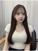 薄め前髪/ベージュカラー/透け感/くすみカラー/秋カラー/小顔